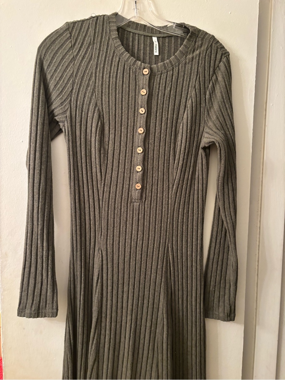 HALARA Olive Green Ribbed Long Sleeve Maxi Dress